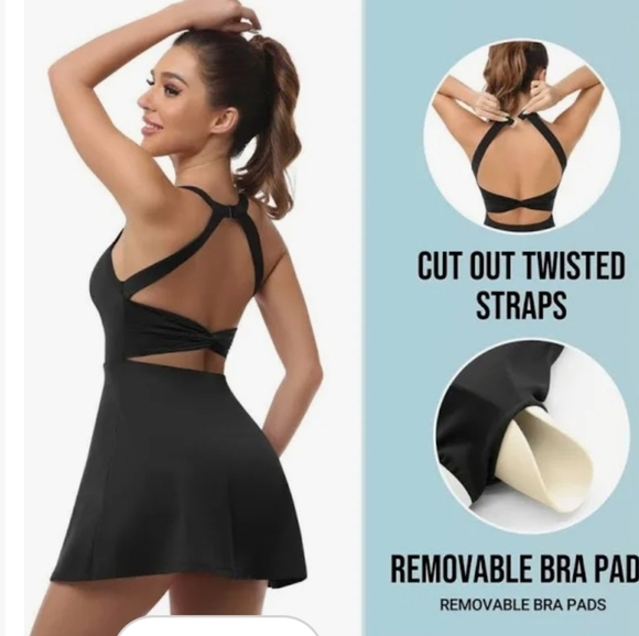 JAFINSY Dresses & Skirts - JAFINSY Tennis Golf Black Dress with Built in Shorts Bra Athletic Summer Large